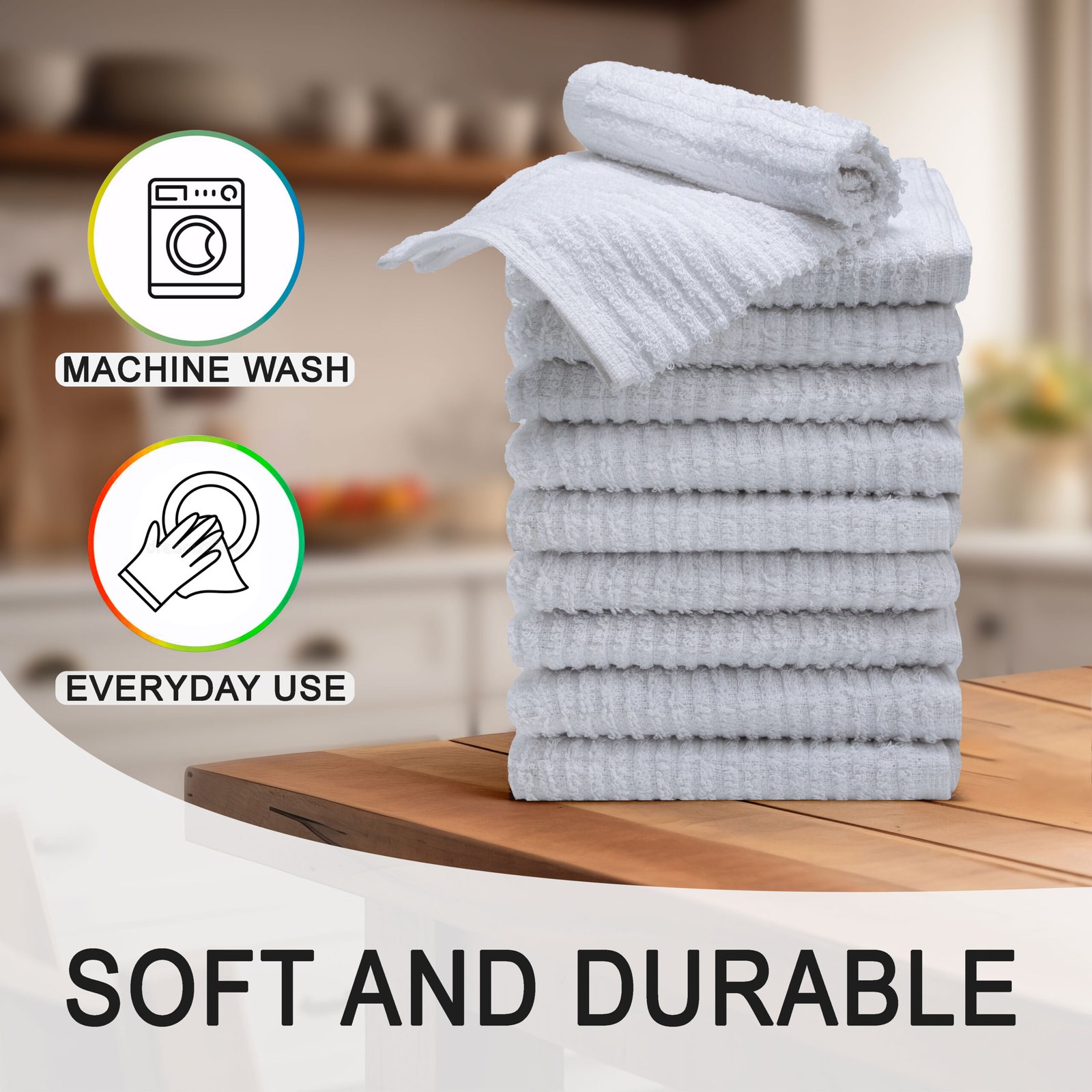 Textila Dish Cloth Towels - 12x12 Inches, White, Highly Absorbent, Multi-Purpose Kitchen and Bar Mop Towels for Cleaning, Drying, and Everyday Use - Pack of 10 - 48 Pack in Case ( 480 Pieces in Case) - Image 2