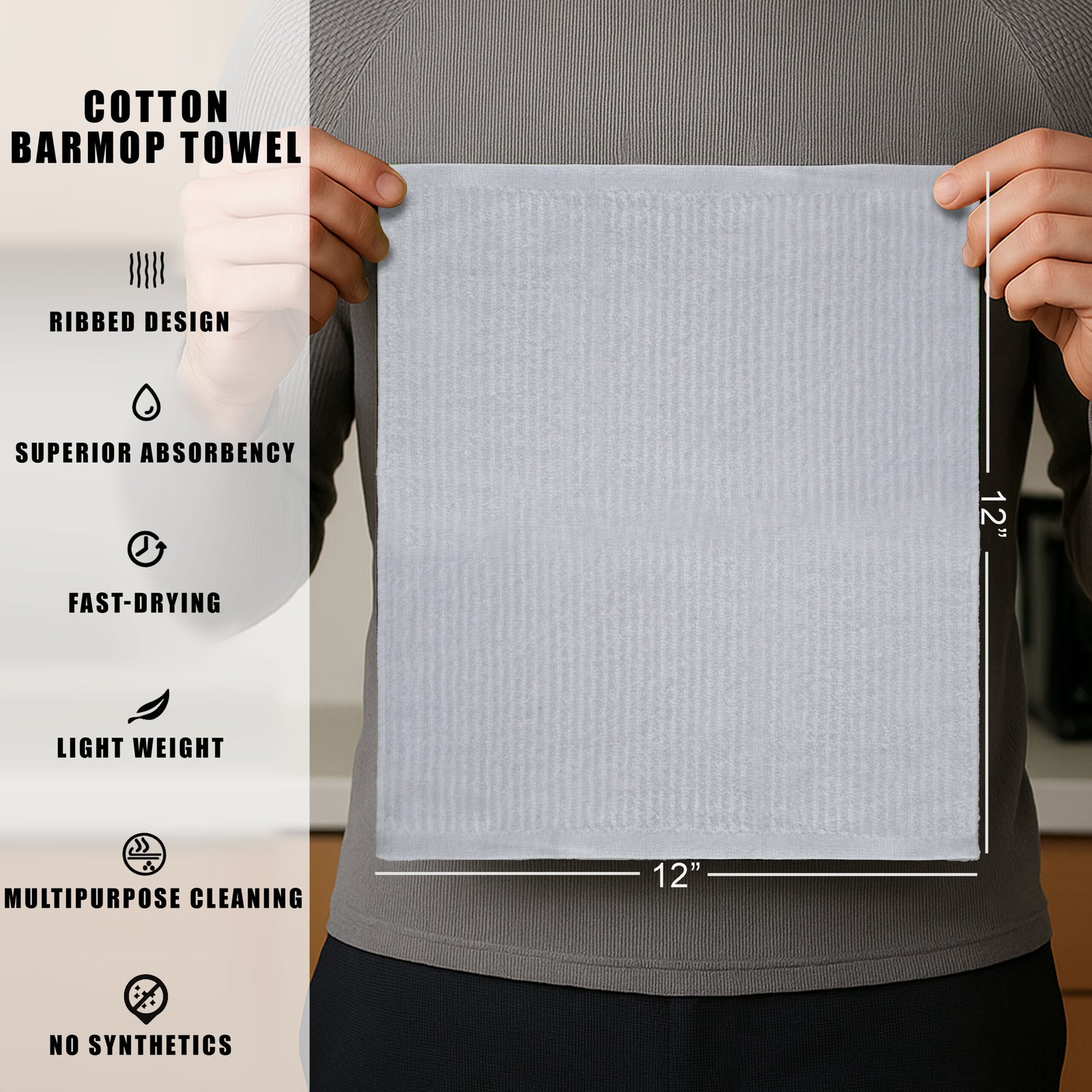 Textila Dish Cloth Towels - 12x12 Inches, White, Highly Absorbent, Multi-Purpose Kitchen and Bar Mop Towels for Cleaning, Drying, and Everyday Use - Pack of 10 - 48 Pack in Case ( 480 Pieces in Case) - Image 3